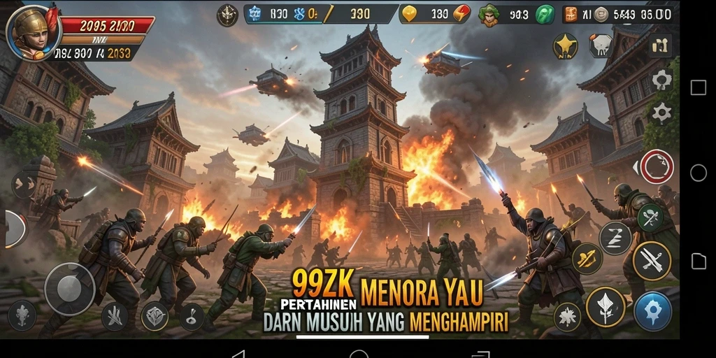 Gameplay menegangkan saat mempertahankan menara dari gelombang musuh.