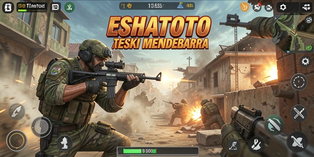 Gameplay intens ESHATOTO dengan aksi tembak yang seru.