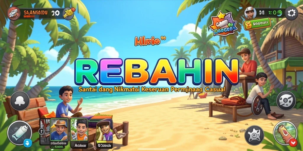 Screenshot menunjukkan gameplay santai dan penuh warna di REBAHIN.