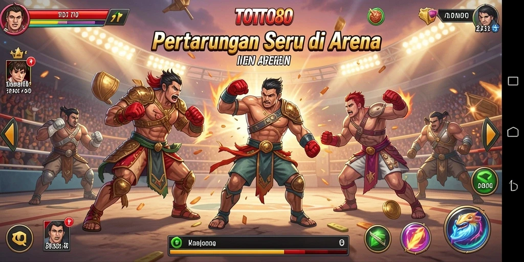 Tangkapan layar utama menunjukkan aksi pertarungan yang intens di TOTO80.